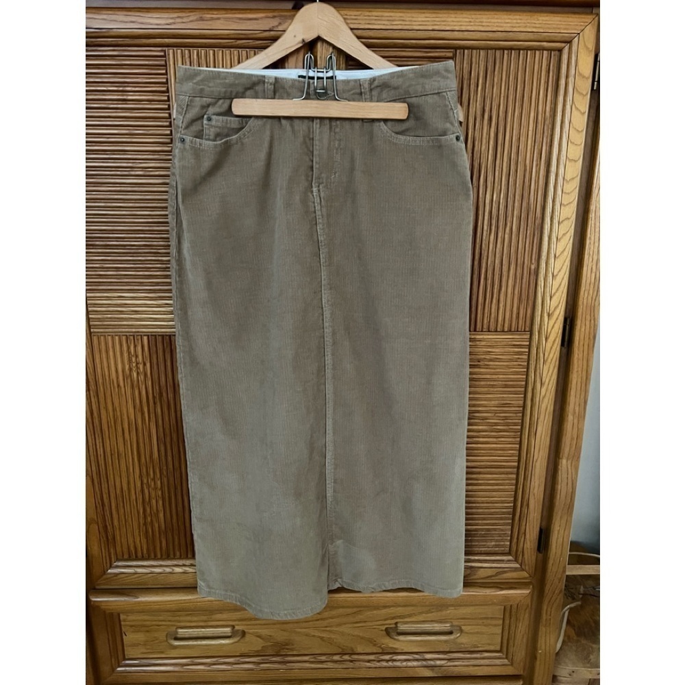 Eddie Bauer cream khaki corduroy maxi skirt  6 petite stretch 5 pocket western